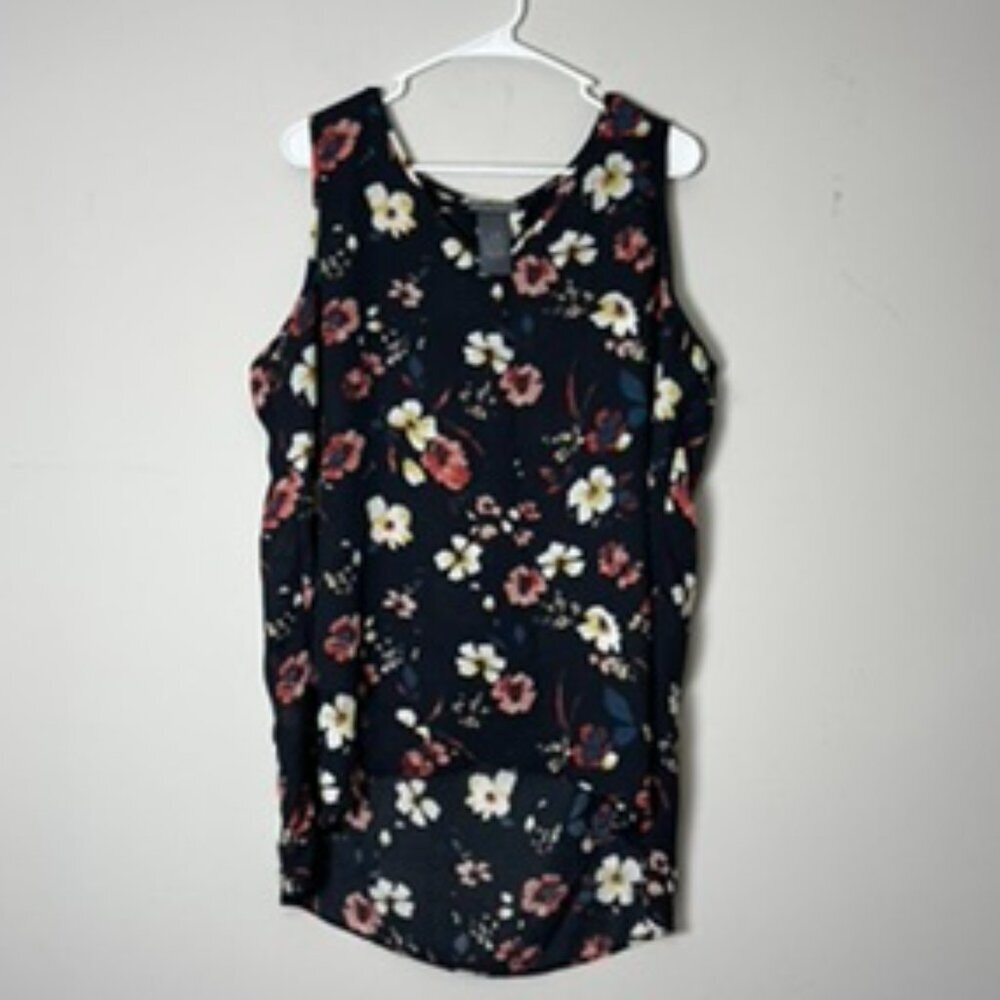 Chelsea and Theodore Floral Tank Women XL Black Sleeveless‎ Blouse Lightweight